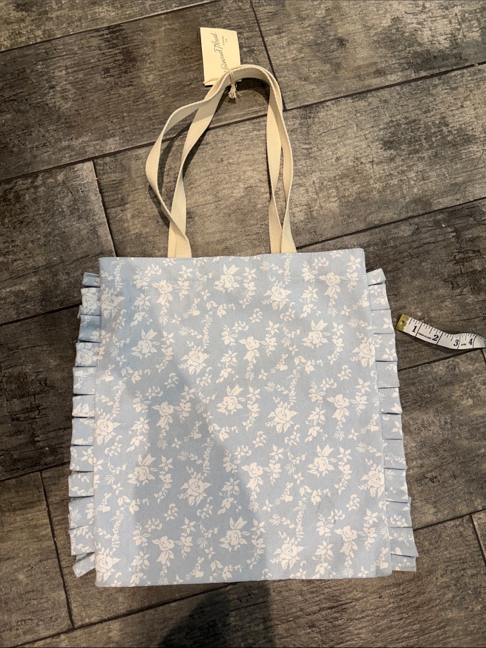 Universal Thread Light Blue Floral Tote with Cream Straps